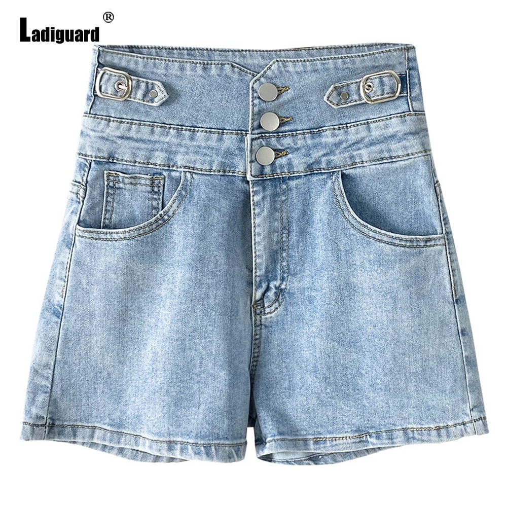 2022 Fashion Buttons Up Denim Shorts Women Straight Leg Short Jeans High Cut Shorts Ladies Vintage Stand Pockets Sho